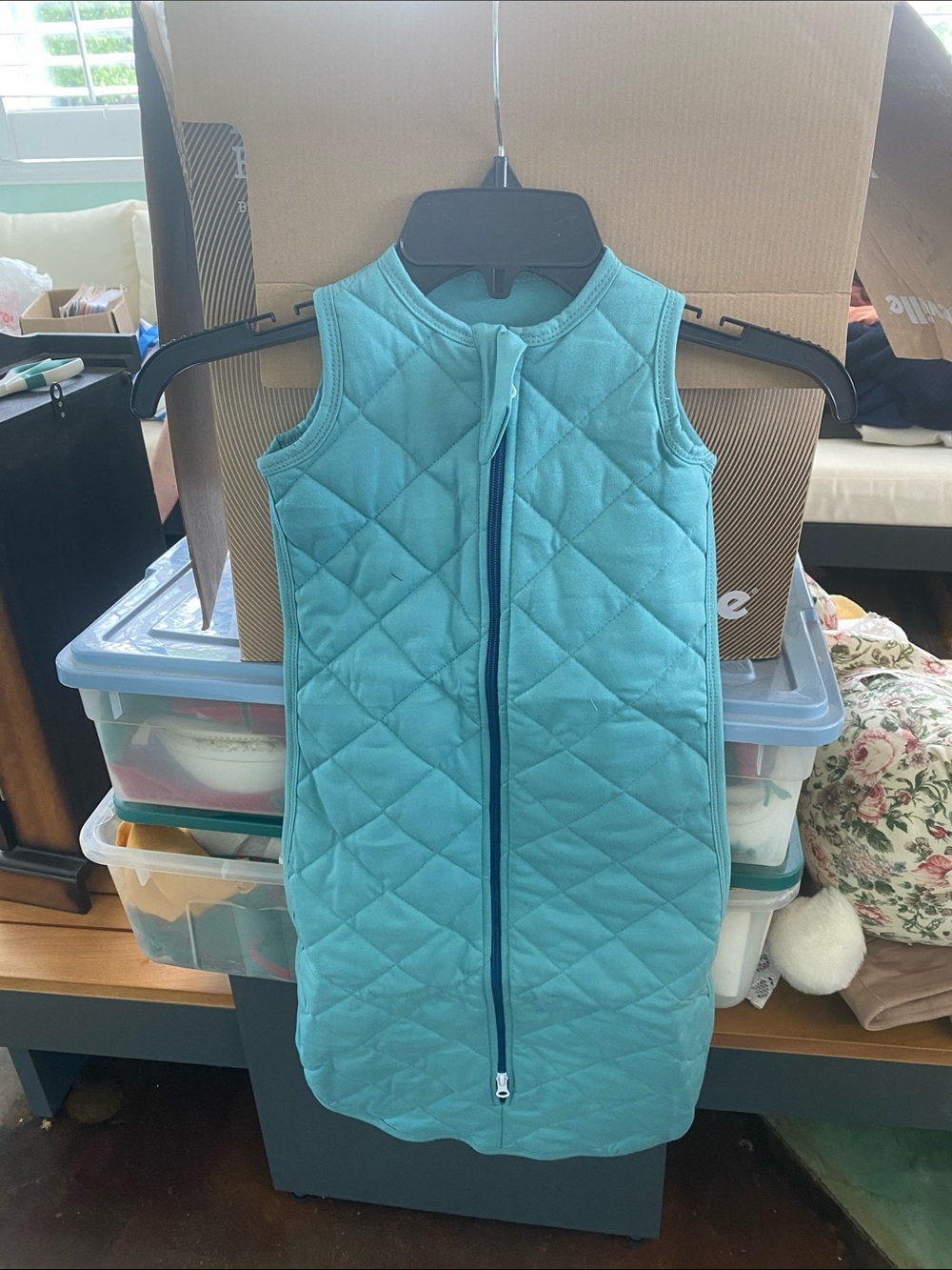 Quilted Teal Baby Sleeping Sack with Front Zipper